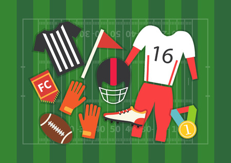 American football set. Uniform ball, trophy and stadium. Vector illustrationのイラスト素材
