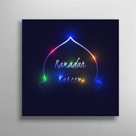 Islamic greeting card with glowing mosque. Islamic decoration. Ramadan Kareem islamic vector illustration.のイラスト素材