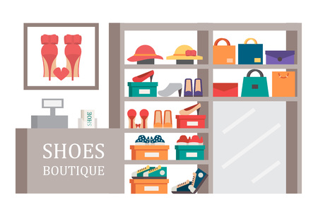Shoes shop footwear store. Vector shopping illustrationのイラスト素材
