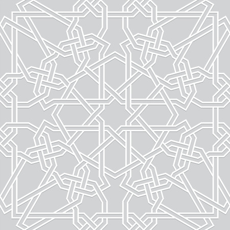 Islamic pattern. Interlaced seamless vector geometric white grey background in arabic styleのイラスト素材