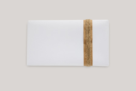 Craft box template with ropes. Isolated wrapped gift mock up.