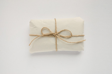 Craft box template with ropes. Isolated wrapped gift mock up.の写真素材