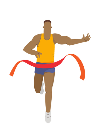 Running athlete leader winning a race. Run man, sport activities vector illustrationのイラスト素材