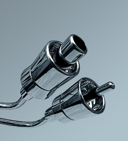 chrome connectors on grey background