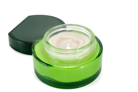 jar with cream on a white backgroundの写真素材