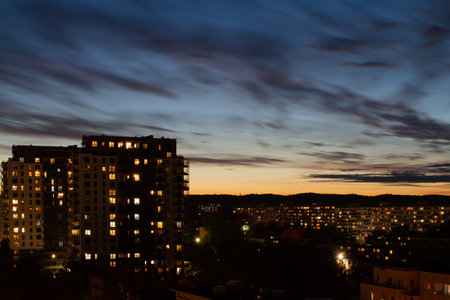 Cityscape in the evening. Evening cityscape with buildings and skyの写真素材