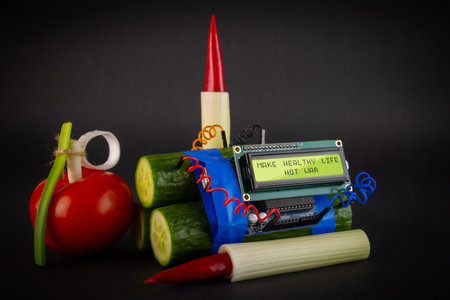 Vegetables in the form of ammunition. The concept of healthy eating. On a black background.