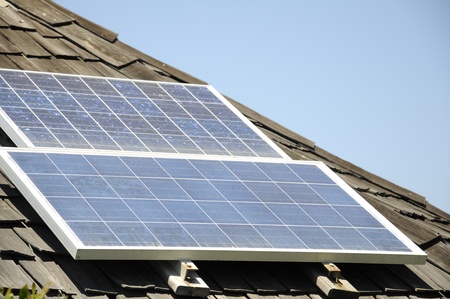 cabin with solar panels