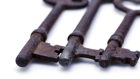 Macro three rusty vintage keysの写真素材