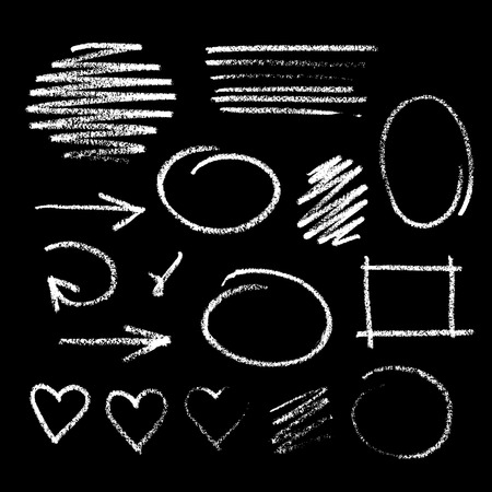 Collection of graphic elements. Handdrawn chalk sketch on a blackboard. Arrows, frames, strokes and hearts Collection of graphic elements. Handdrawn chalk sketch on a blackboard. Arrows, frames, strokes and hearts