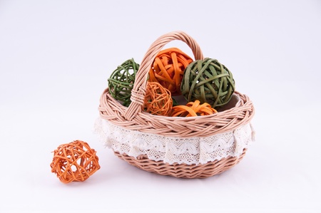 Wicker basket on a grey background の写真素材