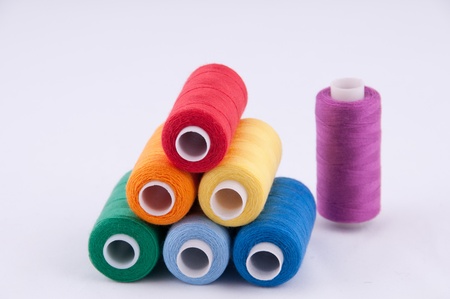 Threads in Babin on a grey background  All the colors of the rainbow
