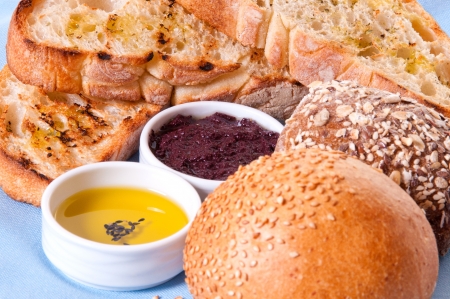 Arrangement of bread with sauces.の写真素材