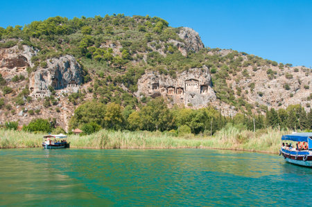 Turkish  Lycian tombs on the Dalyan Riverのeditorial素材