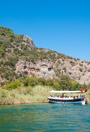 Lycian tombs on the Dalyan River in Turkeyの写真素材