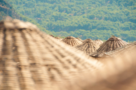 Roof of rattan parasol at  resortの写真素材