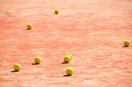 Tennis court  with ballsの写真素材