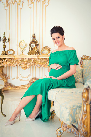 Fashionable pregnancy. Future mother in an expensive interiorの写真素材