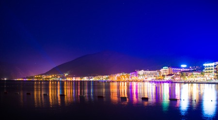 View over the beach coast of Marmaris in Turkey at duskの写真素材