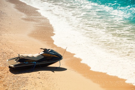 Jet ski on the beach, coast of the Mediterranean Sea.の写真素材