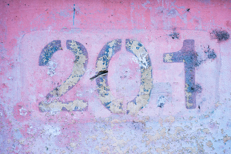 Number 2 0 1 on a pink wallの素材 [FY31088469581]