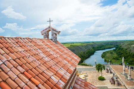 Ancient village Altos de Chavon - Colonial town reconstructed in Dominican Republic. Casa de Campo, La Romana.の写真素材