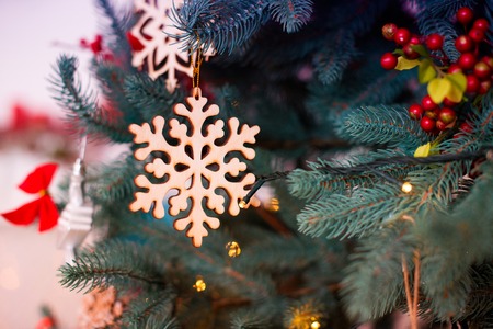 Christmas and New Year decorated interior room with presents and New year treeの写真素材