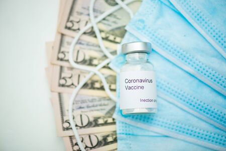 Price gouging during shortage of virus masks, coronavirus vaccine. High price and demand during...