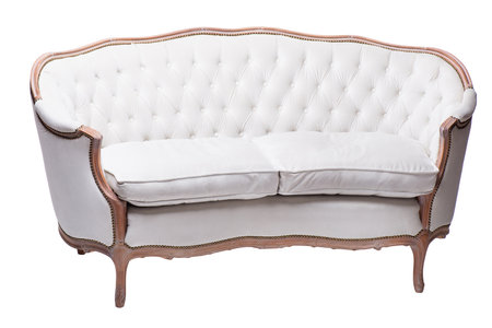 White leather sofa isolated on white background. Clipping path included.の写真素材