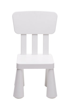 White plastic chair isolated on a white background. Clipping path included.の写真素材