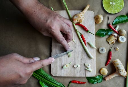 Tom yum is a spicy, ingredients for Thai food cookingの写真素材