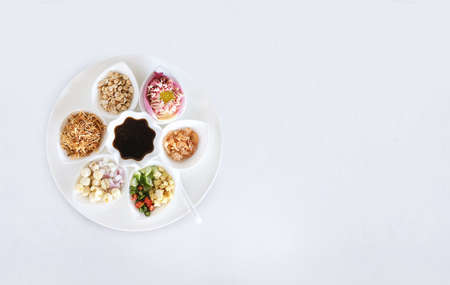 Savoury leaf wraps on white background,  Miang Kham Thai Food