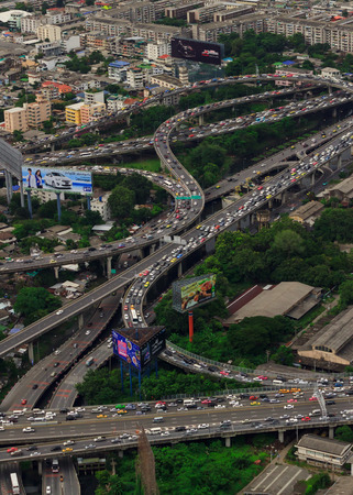 Aerial view on highway overpass in Bangkok, Thailand.のeditorial素材