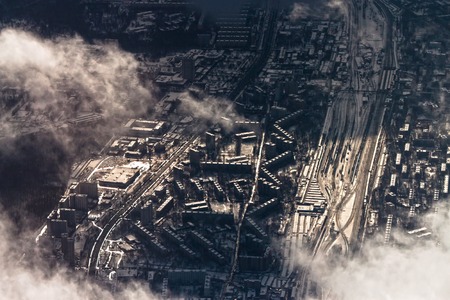 Winter uusual aerial cityscape of Moscow district