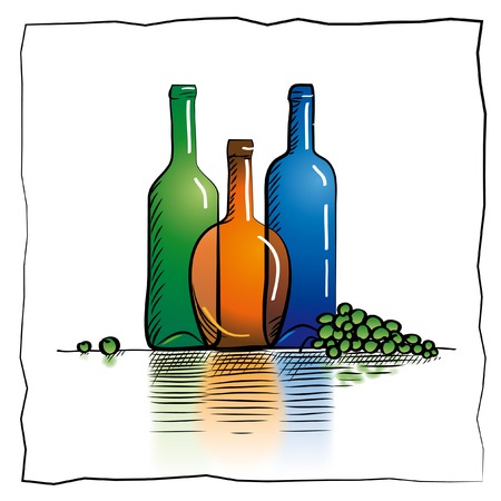 Coloful wine bottles and a goblet sketchの写真素材