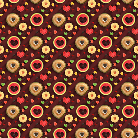 Heart shaped fruit and sweets seamless pattern appliedの写真素材