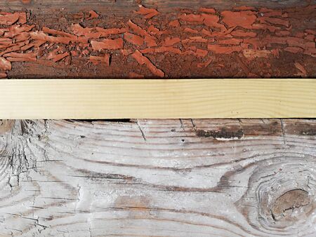 Various wooden background including fresh planks and rough grunge painted flooringの写真素材