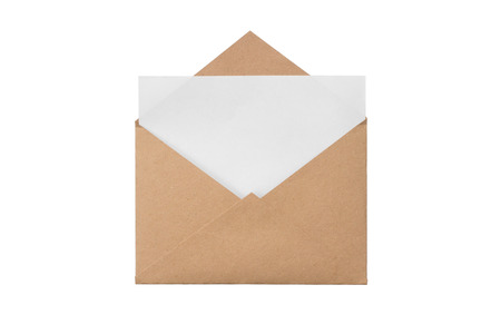 A craft envelope with with a blank sheet, isolated white at the studioの写真素材