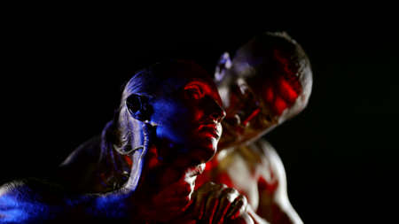 silhouette of lovers during sex and preliminary caress in dark room, art shotの写真素材