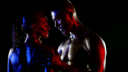 intimate moments of lovers, sex play and preliminary caress, art shot of sensual bodiesの写真素材