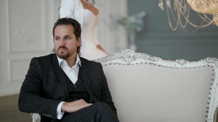 groom and bride in wedding day, romantic and important day, wearing wedding suits