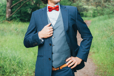 Portrait of the groom outdoorの写真素材