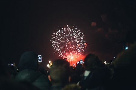 People are watching a fireworkの写真素材