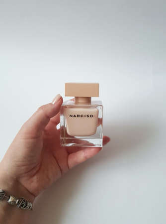Grodno, Belarus-05.25.2020: close-up of Narciso Rodriguez poudree eau de Parfum, shower gel cream.のeditorial素材