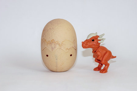Grodno, Belarus - 01.22.2021: Toy dinosaur and egg Stigmoloch on a white isolated backgroundのeditorial素材