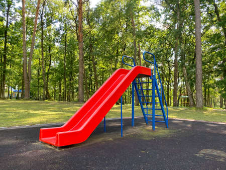 Children's playground. A slide for children to ride. Equipped children's playgroundの写真素材