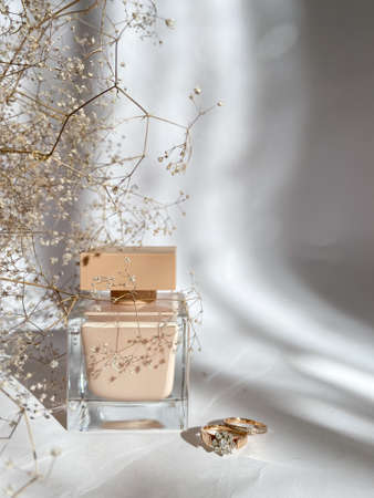 Perfume close-up on a white isolated backgroundの写真素材