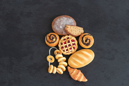 Miniature of bakery pastries in close-up on an isolated background