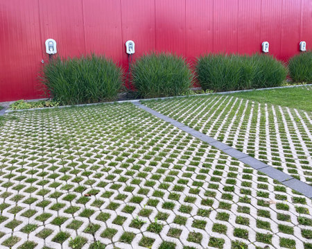 Electric charging for passenger electric vehicles is installed at the eco-parkingの写真素材