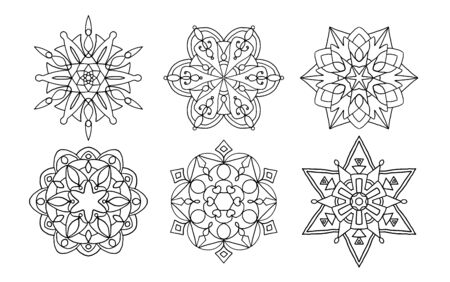 set of vector black mandalas. Mandal design for coloring, graphic design, decorのイラスト素材